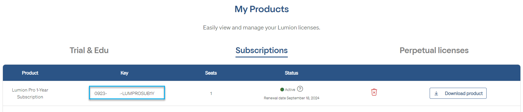 Your LicKey is now regsitered and listed.png