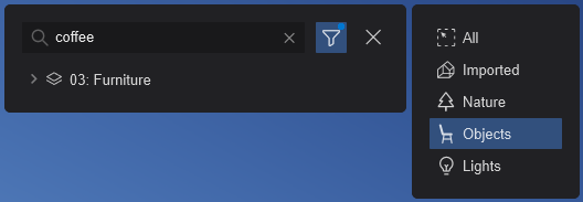 13d. Scene Inspector _searching for coffee related objects_WithFiltering-onObjects.png